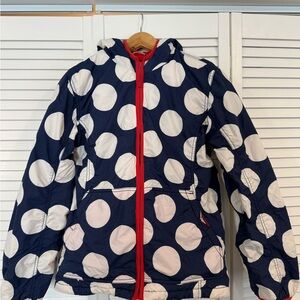 Mini Boden Kids Puffer Jacket in Navy and White Size 13/14